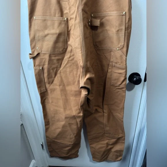 Vintage 90s Carhartt Tan Worker Cargo Double Knee Overalls 42 X 34 - Picture 5 of 9